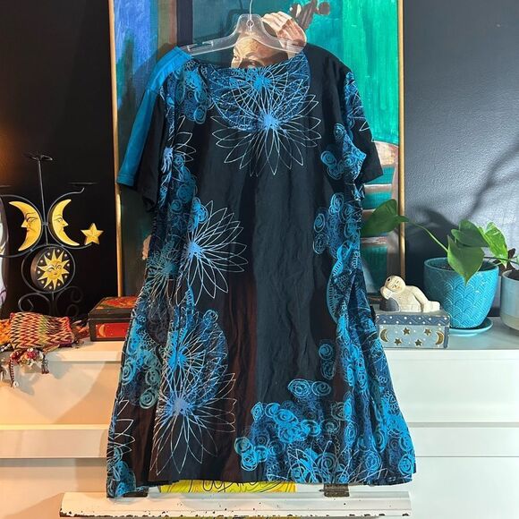 Leopards & Roses Elegant Boho Asymmetrical Black and Blue Dress XL - Picture 16 of 16